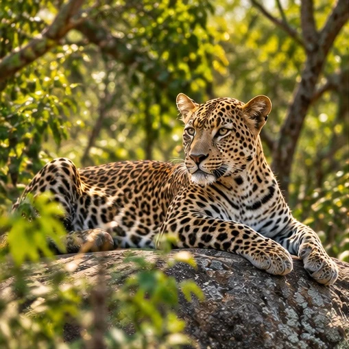 Illustrative Sri Lankan leopard in woodland