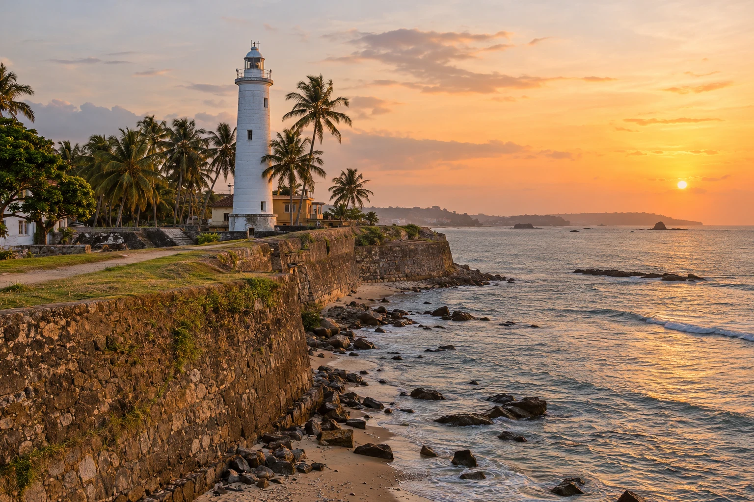 Galle Fort and its lighthouse at sunset