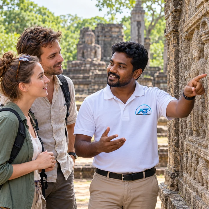 Illustrative Amusing Lanka Tours staff in a branded polo: Genuine Local Expertise